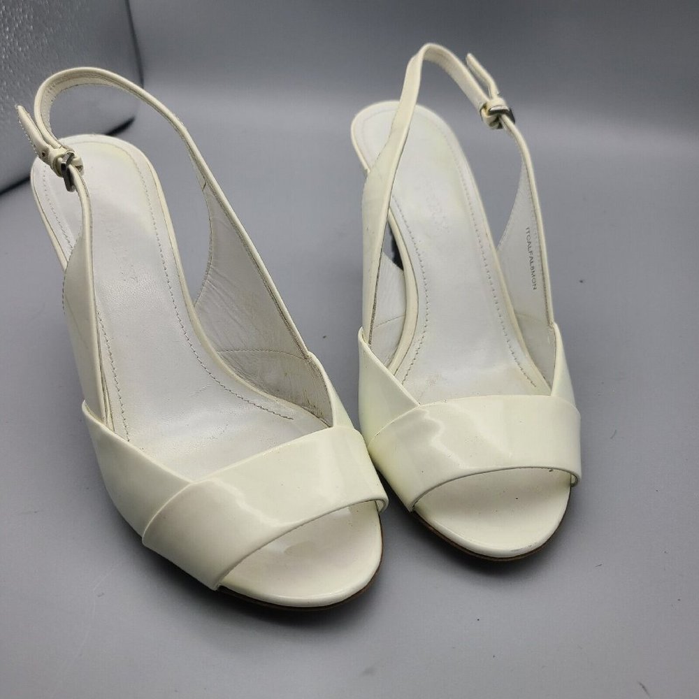 Burberry VTG Heels Women Sandals Sz.38.5 Slingback Pump White Bone Patent Metal - Picture 3 of 11